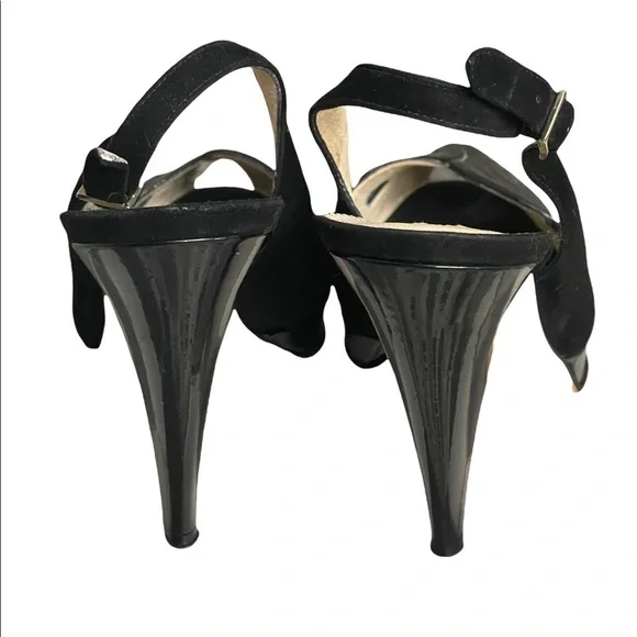 Oscar De La Renta blackPump Platform Open Toe Heels Size 40.5 USA 10.5